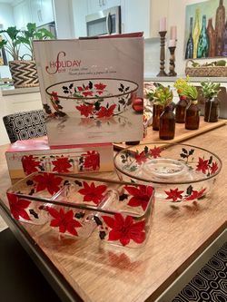 2 Holiday Spirit Poinsettia, Chip & Dip And 3 Part Sectional, OBO