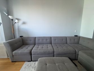 Large Gray Modular Sectional Sofa with Ottoman