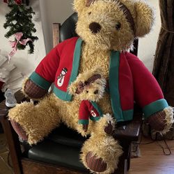 large Hallmark Christmas bear plush + plus small one Merrily Hallmark Bear & Merrily Baby Bear Christmas Plaid Teddy Bears