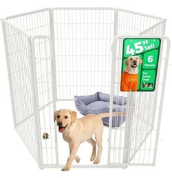 Homeplus Indoor Dog Playpen, 45" H, 6 Panels, for Large Dogs White New, Open Box Each Panel 28" Wide