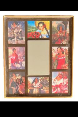 8.5”x10” Mexican Calendar Girls Mirror Unique Vintage Rare Frame Pin Up Beauties