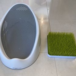 BATHTUB FOR BABY - ANGELCARE BABY BATHTUB SUPPORT SEAT – UNISEX GRAY & WHITE COLOR + FREE BABY BOTTLE DRYING RACK - BOON GRASS BABY BOTTLE DRYING RACK