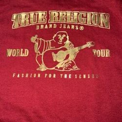Red True Religion Shirt Gold Writing 
