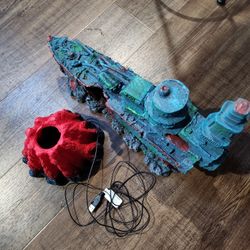 Aquarium Ornament Volcano With Light Led  Ship Large 