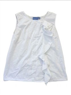 Simply Vera white sleeveless blouse with large ruffle, L. EUC.