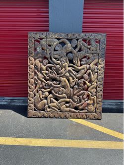 monkey wood carving panel