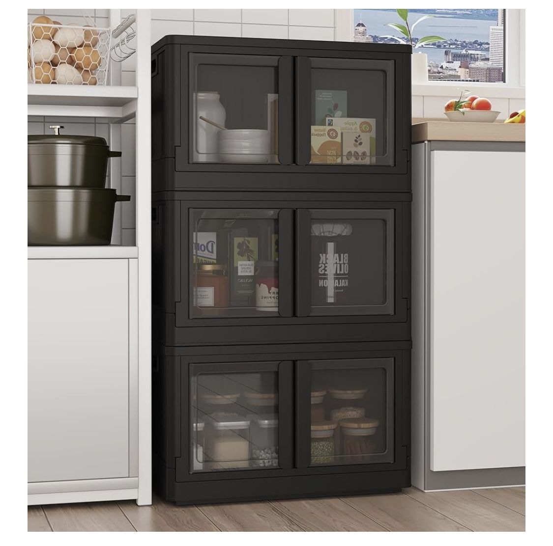 FLEXIMOUNTS 228 QT Stackable Storage Bins With Lids, Collapsible Plastic Storage Bins, Closet Organizers and Containers with Doors and Built-in Wheels