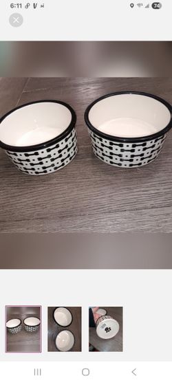 Pair Of Ceramic Dog Dishes, Dog Bone Design