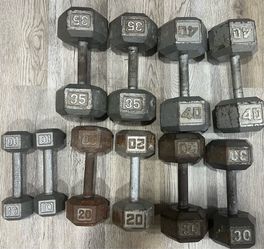Cast Iron Hex Dumbbells – Pairs of 10s, 20s, 30s, 35s & 40s – 270 lbs Total
