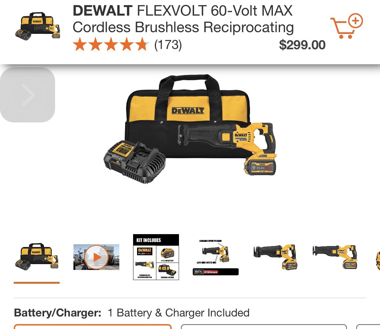 Dewalt 20v Flex Reciprocating Saw And  9.0 AH Battery 