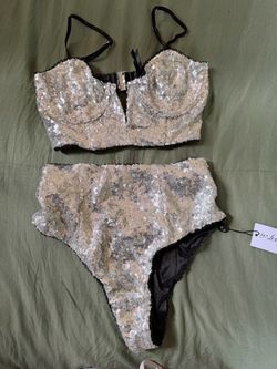 Sequin Lingerie Set Bralette and High-Waist Bottoms