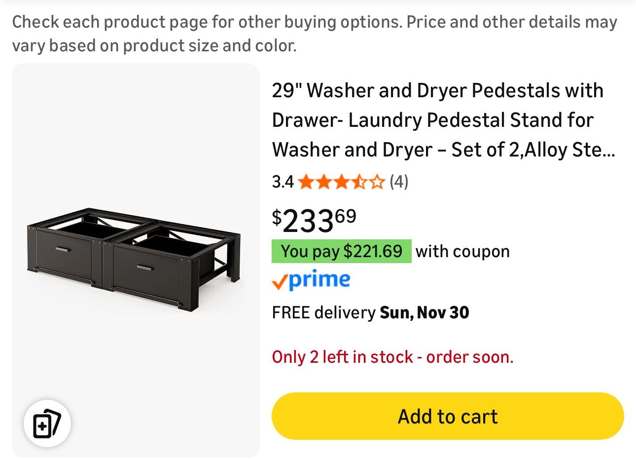 LG Washer Dryer Storage Pedestal Black