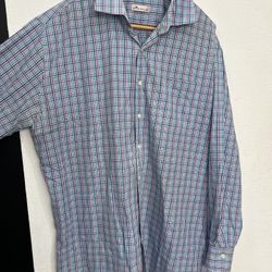 Peter Millar Summer Comfort Button Up Shirt Men 2XL Pastel Plaid Short Sleeve
