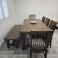 Solid brown wood dining table set for sale in Fountain Valley