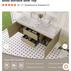 60 in. W Double Sink Floating Bath Vanity in Natural Oak with White Solid Surface Sink Top