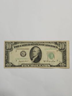 1950 Ten Dollars *STAR* Banknote / Antique $10 Bill