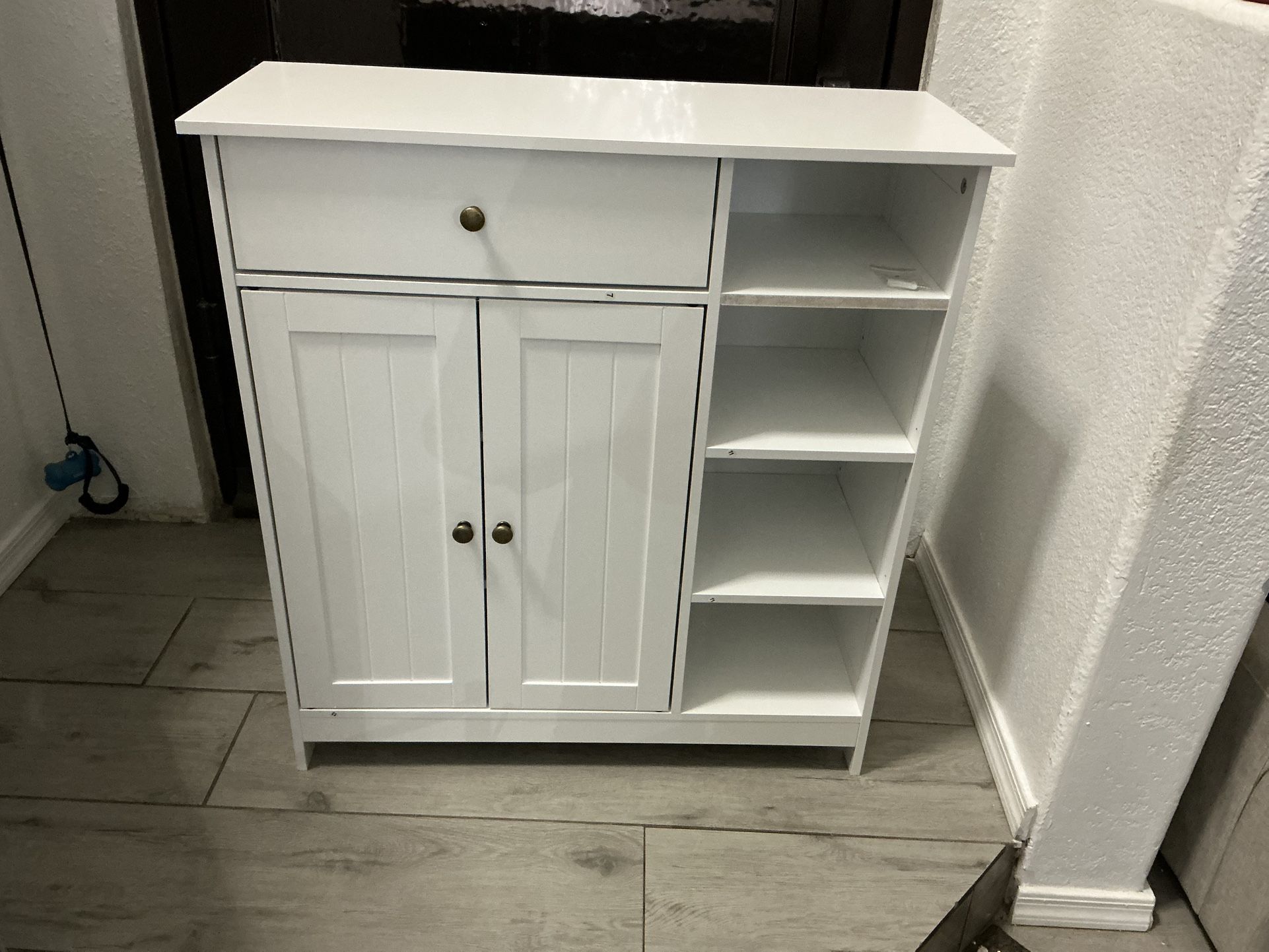 Large Side Cabinet with Doors, Drawer & Adjustable Shelves, 12" D x 29.5" W x 31.5" H, White