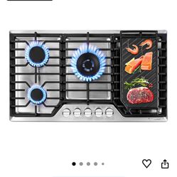 AMZCHEF 36” Gas Cooktop w/5 Made in Italy SABAF Power Burners Max 48300 BTU/hr Built-in