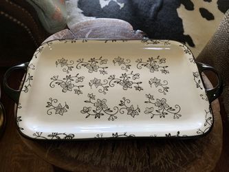 Temptation Ceramic Oven Ready Serving Tray W/ Handles 8” X 15”