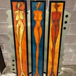 Modern Abstract Triptych - Vibrant 3-Panel Nude Silhouette Wall Art