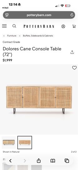 Pottery Barn Dolores Cane Console Table 72” Like New