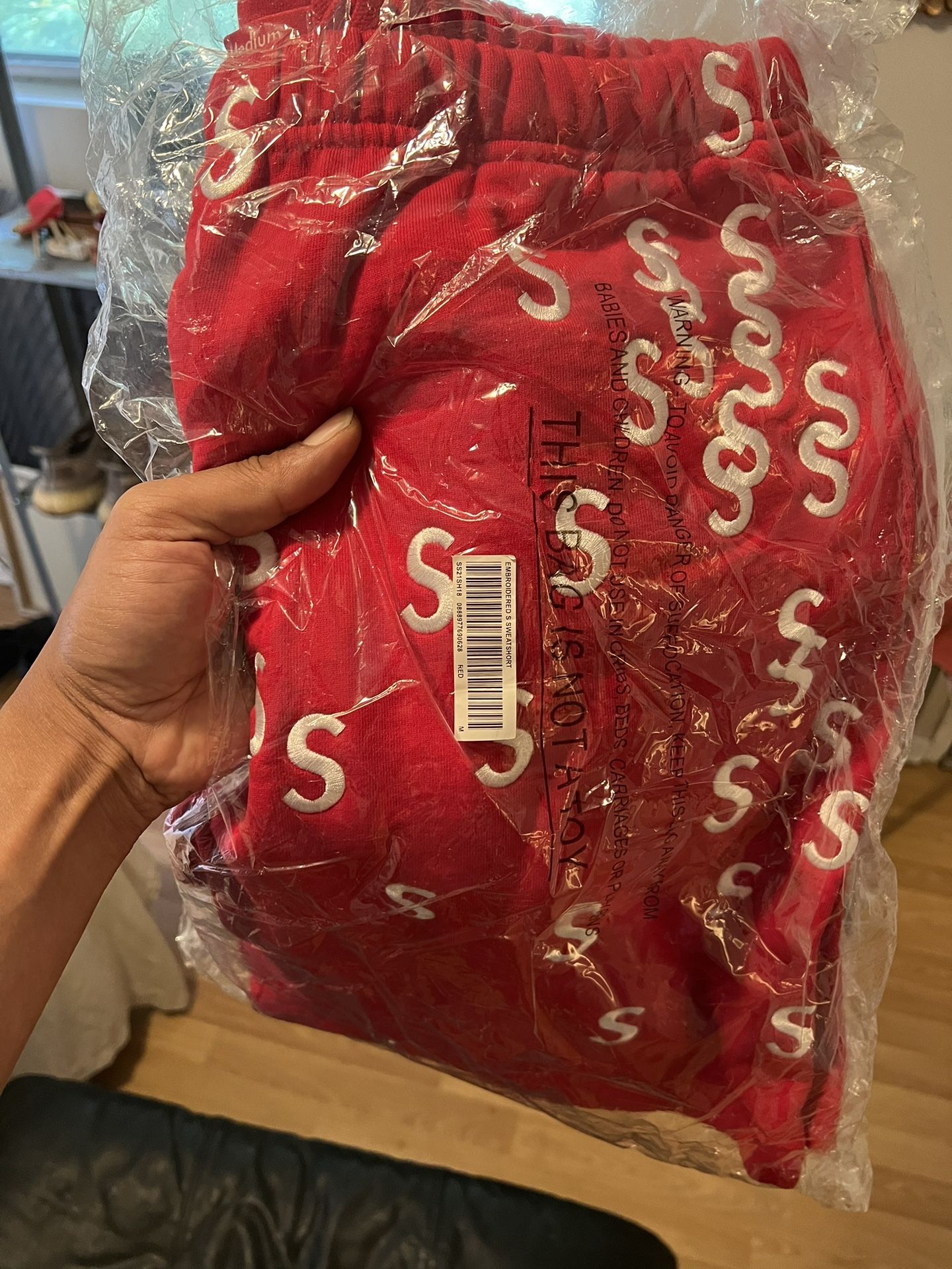 Red Supreme Embroidered S Sweat Shorts 2021 for Sale in Atlanta