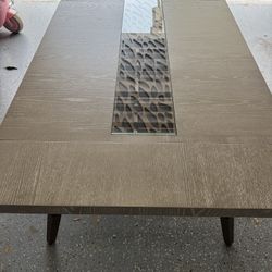 Modern Extendable Dining Table. Gray Wood w/ Glass/Metal Center Inlay (I ALSO HAVE ONE IN WHITE NEW)