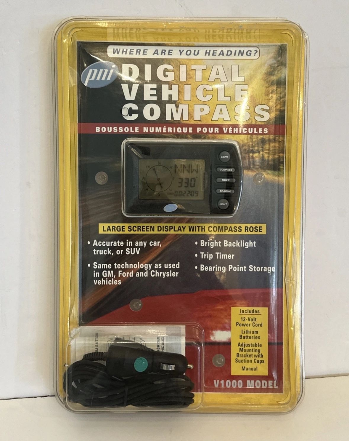 PNI V1000 Digital Vehicle Compass Kit, Large Screen Display, Bright Back light