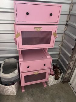 RoyalCraft Nightstand with LED Light Strips, Pink End Table for Bedroom