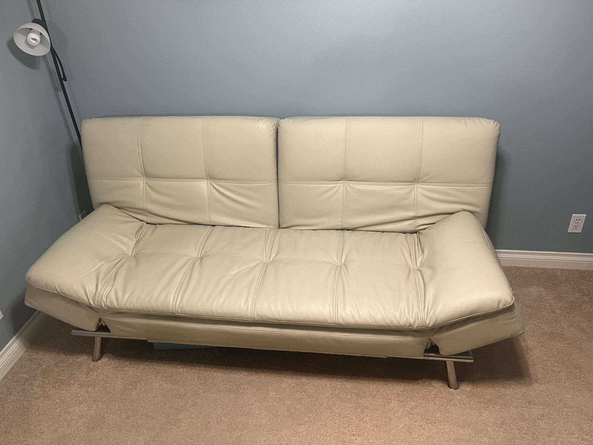 White Leather Futon Couch Bed 