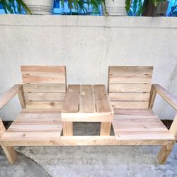 Custom Two-Seat Outdoor Bench with Built-In Middle Table
