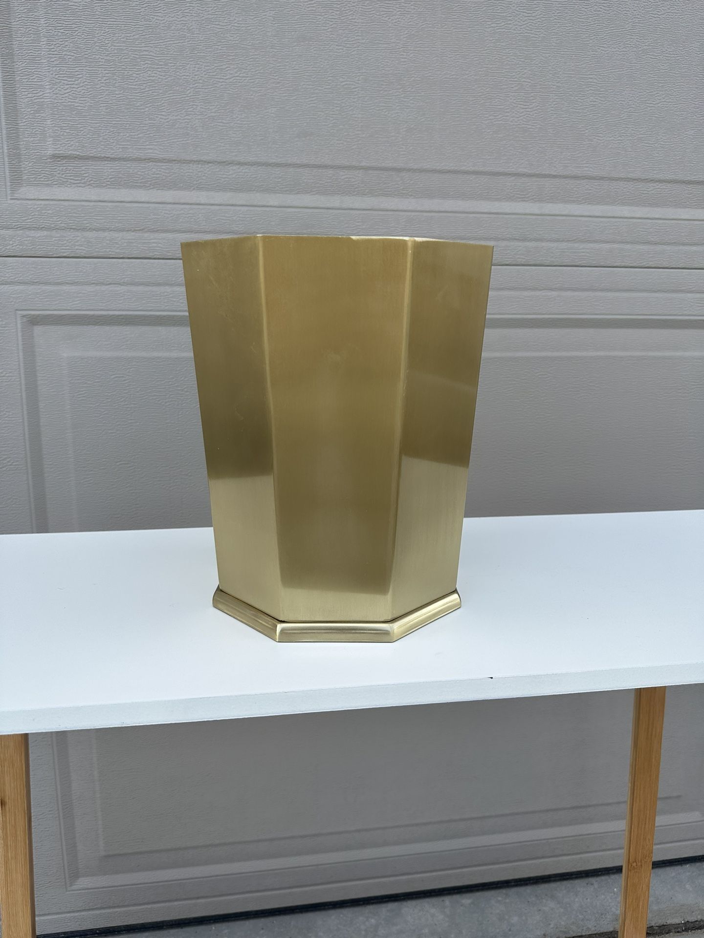 Gold Metal Geometric Trash Can