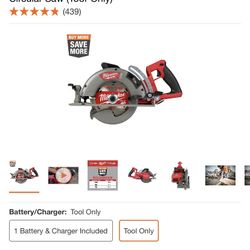 Milwaukee M18 FUEL 18-Volt Lithium-Ion Cordless 7-1/4 in. Rear Handle Circular Saw (Tool-Only) Solo herramienta