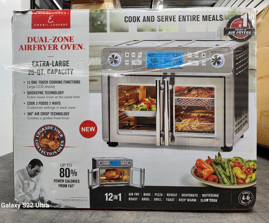 Emeril Lagasse DZEL24-02 Dual Zone Airfryer Oven 25Qt 12 in 1 New Open Box