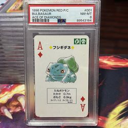 1996 Pokemon Red Playing Card Bulbasaur Ace of Diamonds PSA 8