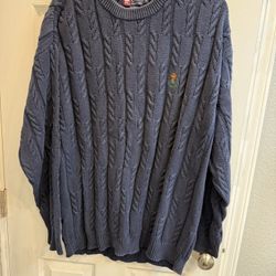 Navy Blue Chaps Ralph Lauren Cabled Men  Sweater