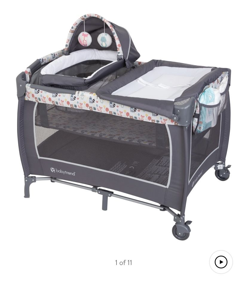 aby Trend Lil Snooze Deluxe II Nursery Center Playard - Forest Party Grey