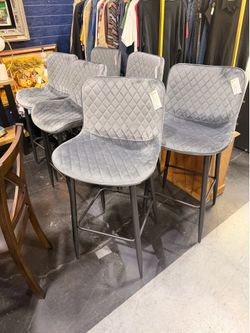 Modern Gray Pub Height Bar Stools | Diamond-Tufted | $98 Each | 6 Available