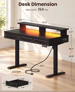All-in-One Height Adjustable Desk - Built-in Outlets/LED/Drawers/Monitor Stand