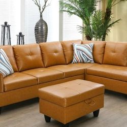 🌟BEUTIFUL COLOR Ginger Sectional Couch Set w/ Ottoman (Right Chaise) 👍FREE FINANCING AVAILABLE❗NO CREDIT CHECK❗ 