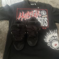 All black lavins(size 11) and hellstar shirts )size m )bundle text me for more information
