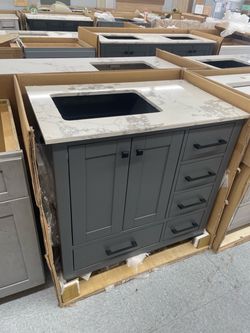 Bathroom vanity cabinet 36” solid mango Quartz top with sink and backsplash