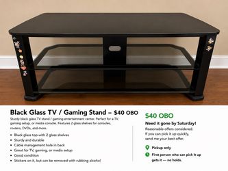 Black Glass TV Stand with 3 Shelves