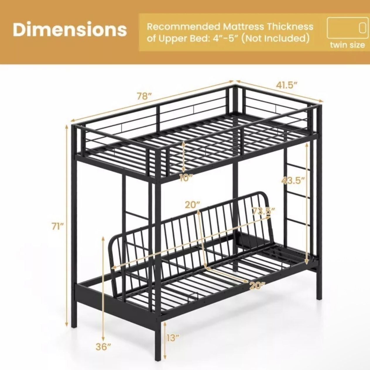 Twin Over Futon Bunk Bed Convertible with futon