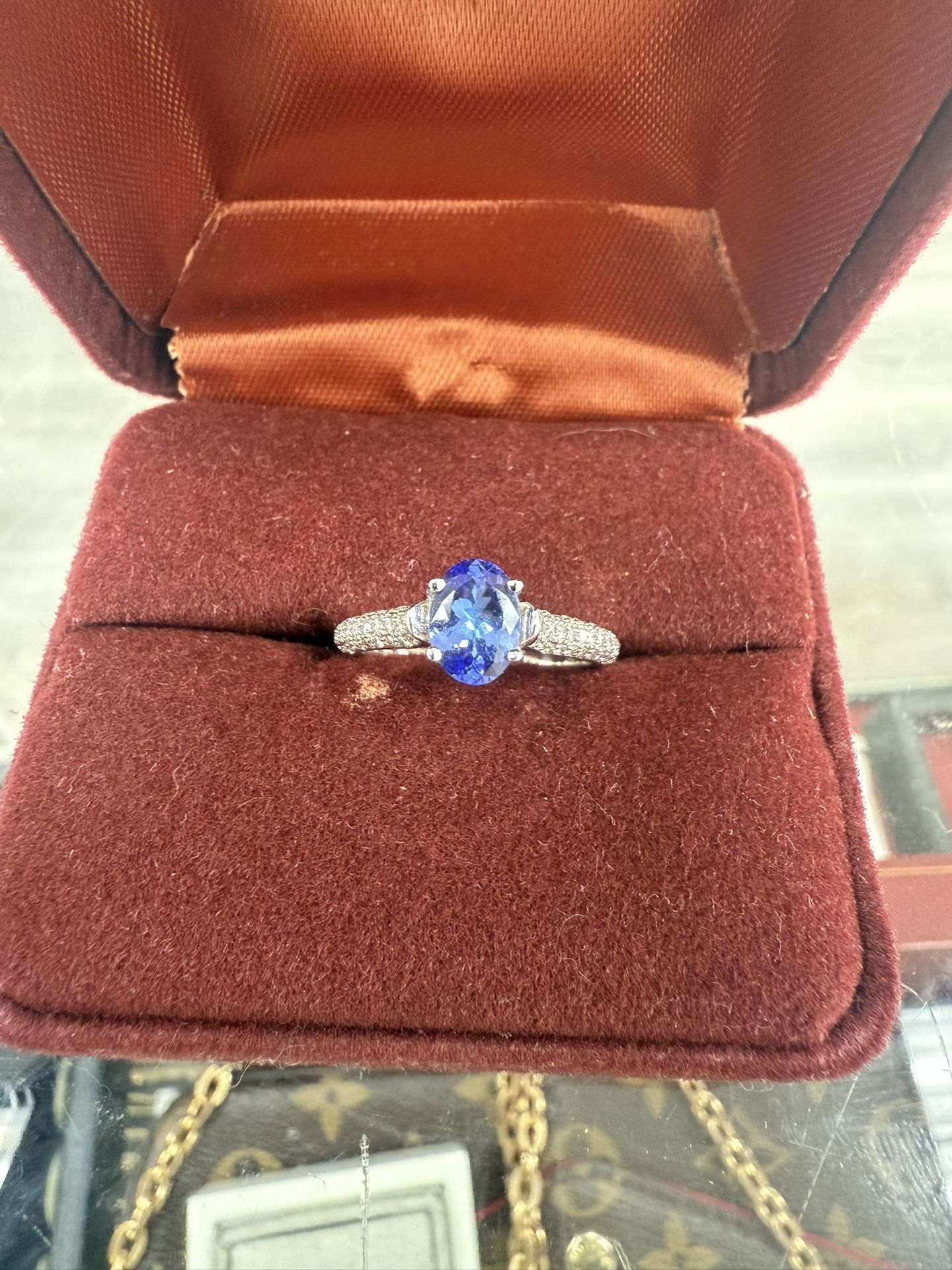 14kt White Gold Tanzanite Natural Diamond Gold Ring Size 6.5 