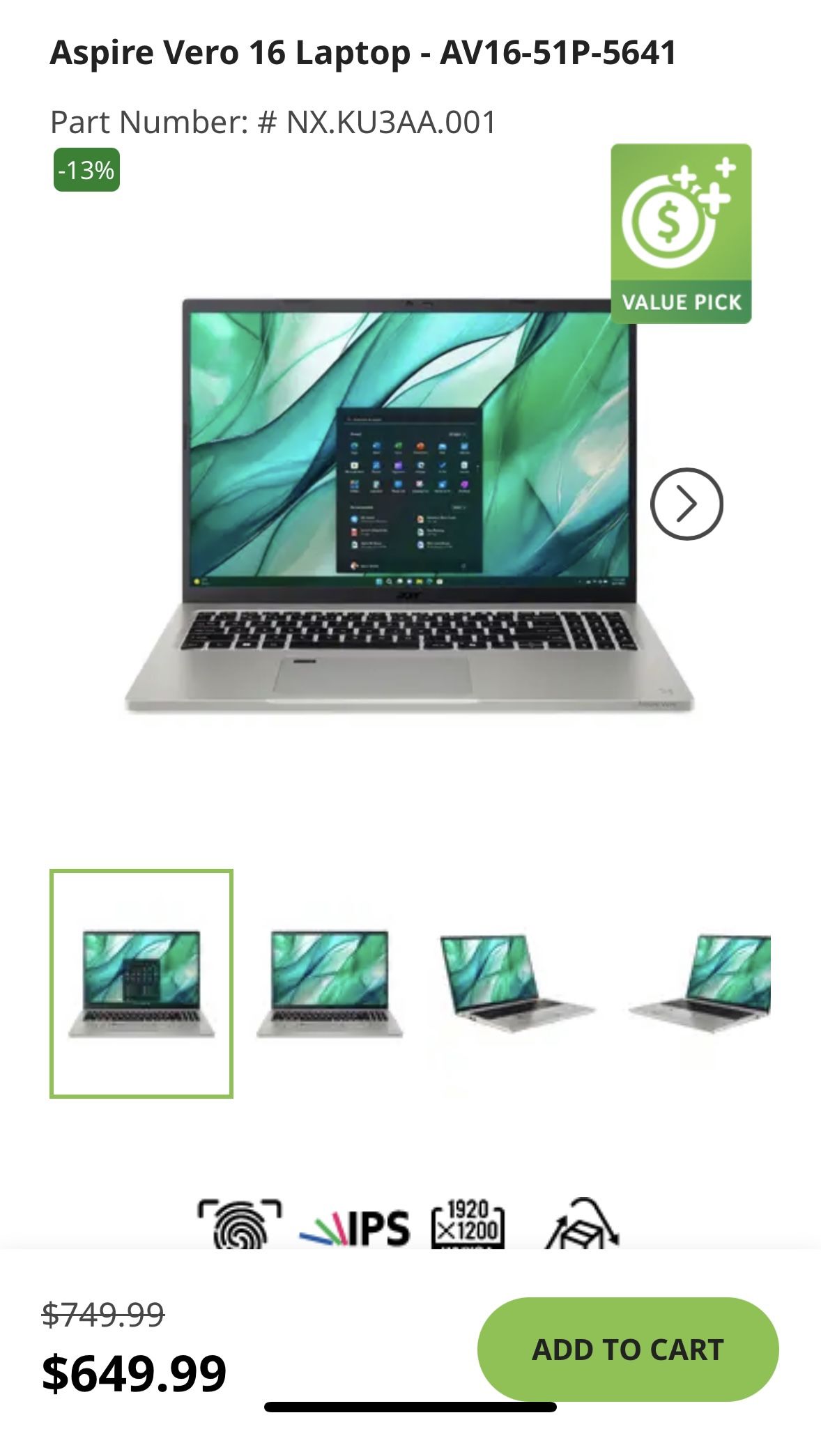 Aspire Vero 16 Laptop - AV16-51P-5641 - Brand New