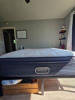 Queen size bed frame, mattress and underbed drawer