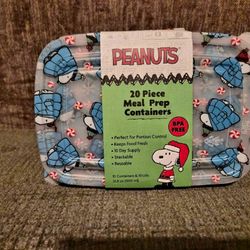 New 20pc Peanuts Snoopy Puffer Jacket Christmas Food Storage Containers