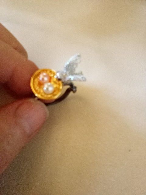 Rhodium  Plated Cubic Zirconia Bird With Birds Nest Ring Sz 7