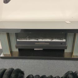 Teal Art Deco Mirrored Bluetooth Fireplace Entertainment Center $1299